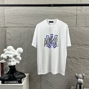 AMIRI White Tee with Blue and Silver Accents